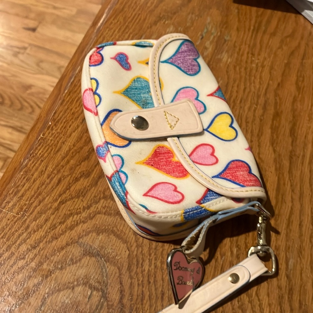 Y2K Heart Patterned Cream Wristlet Dooney & Burke